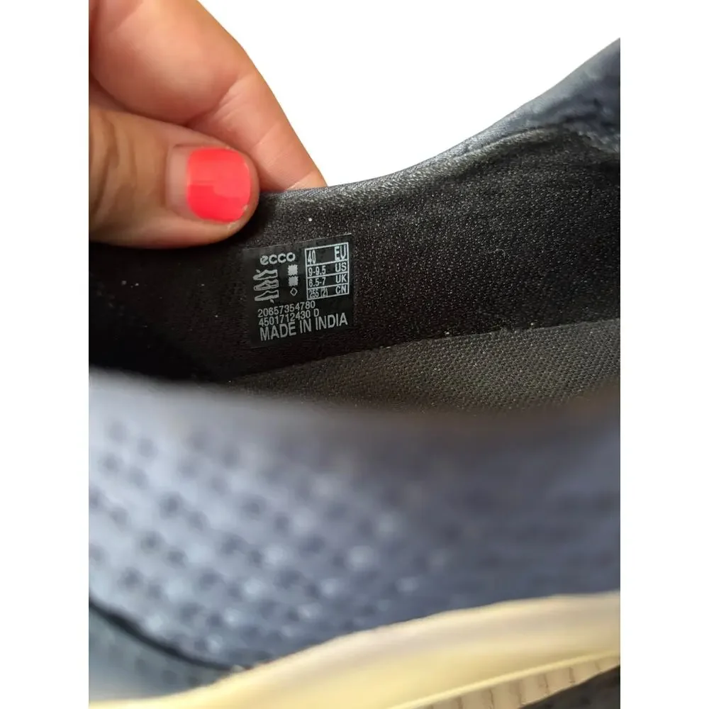 ECCO Soft 2.0 Womens Slip On Sneaker Blue Diamond Knit Textile Size 40 9 9.5